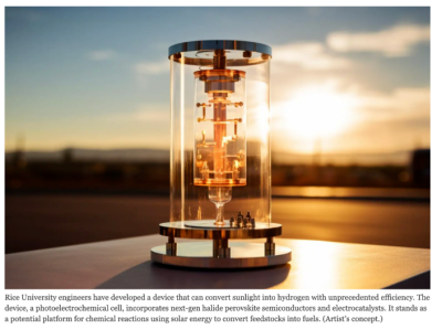 英國(guó)研究人員研發(fā)光電制氫裝置，效率超20%